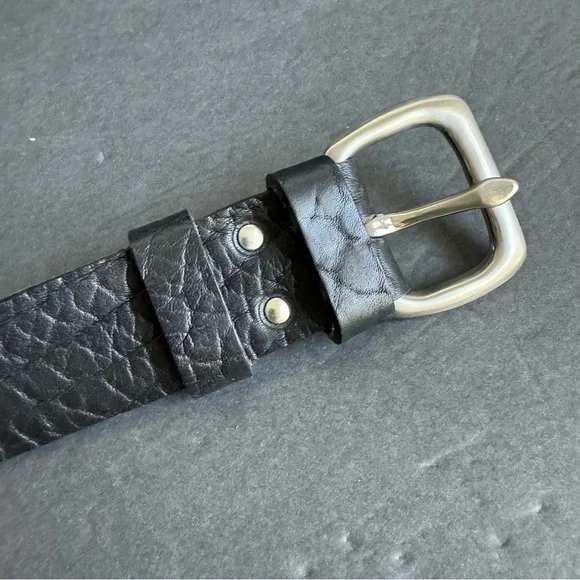 Bottega Artigiana Belt Italian Black Leather Belt Silver Tone Buckle Italy 32